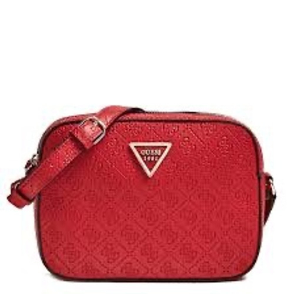 Guess Kamryn Red Embossed Logo Crossbody Camera Bag Adjustable Strap
